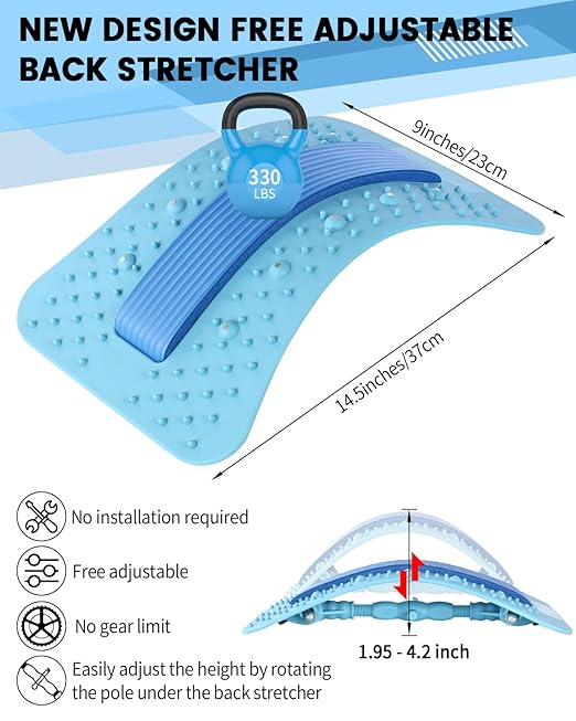 Back Stretcher Lumbar Backs Cracker with Magnet Backs Massager Lower Back Pain Relief Upgraded Multi-Level Support Stretcher Spinal Board Device for Herniated Disc, Sciatica, Scoliosis (Blue)