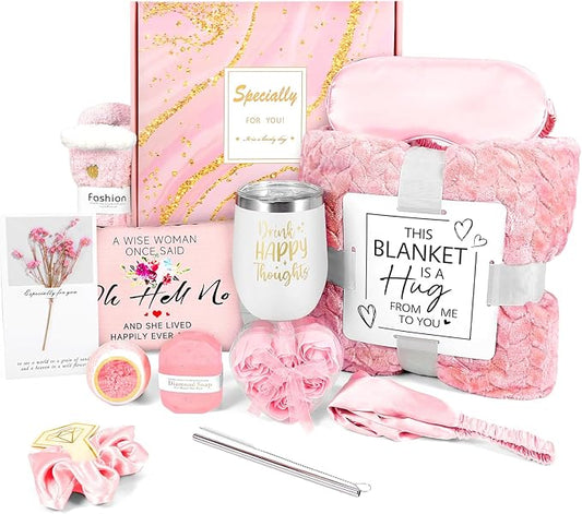 Get Well Soon Gift Baskets for Women Self Care Gifts, Birthday Gifts for Women, Sympathy Gift Spa Birthday Gifts Mothers Day Gifts for Mom Her Wife Sister Friend Best Girlfriend Mothers, Pink