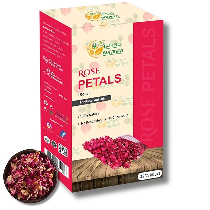 Herbs Botanica Dried Rose Petals Edible Perfect for Tea, Potpourri, Bath Bombs, Beauty Products, Resealable Bag for Freshness and Longevity Non-Toxic, Chemical-Free, 100% Non GMO 3.6 oz