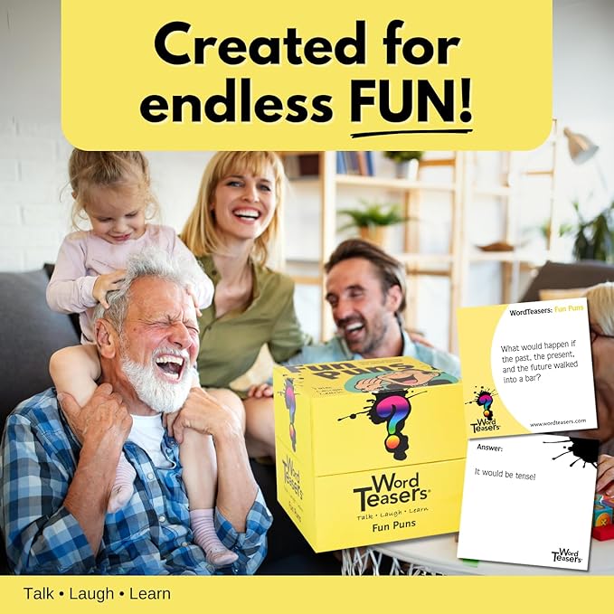 ? WORD TEASERS Fun Puns - Fun & Funny Joke Cards for Kids & Adults - A Pun Card Game Full of Cheesy Jokes - Word Riddle Pun Game - 150 Joke Cards for Adults & Kids