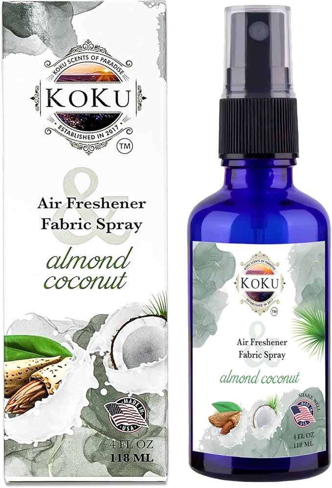 Almond Coconut Air Freshener - Room Spray - Odor Eliminator - Deodorizer - Car Air Freshener - Home Spray - Linen Spray - Fabric Refresher - Non-Toxic - Alcohol Free – Made in USA (4 Oz)