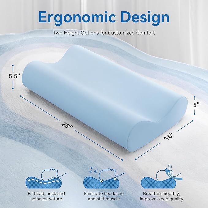 AM AEROMAX Queen Size Firm Contour Memory Foam Pillow, Cervical Pillow for Neck Pain Relief, Neck Orthopedic Sleeping Pillows for Side, Back and Stomach Sleepers.