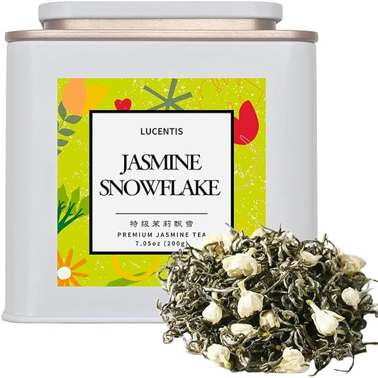 Snowflake Jasmine Green Tea – High-Grade Hand-Rolled Tea Buds, Strong Jasmine Scent – 200g / 7.1oz – 茉莉飘雪