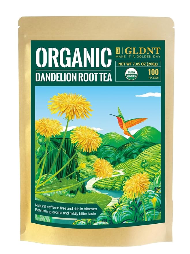 GLDNT Organic Dandelion Root Tea Bags, Premium Organic Raw Dandelion Root Tea, Smooth Taste, Caffeine Free, 100 Count