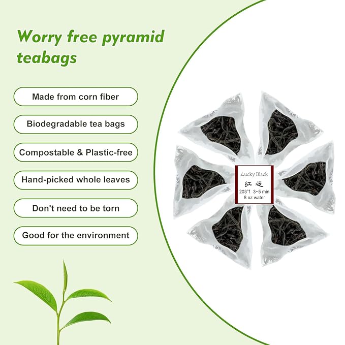 GTGLOTRA Full-Leaf Loose Black Tea, 24 Pyramid TeaBags(4 Pack), Easy Brew, Spring Harvest, Caffeine Alternative to Coffee, 100% Natural, Low Caffeine, Biodegradable Whole Leaf Tea Sampler, Office Reception,Family Party &Gifts