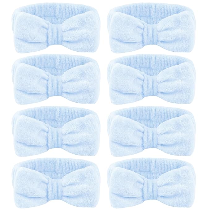 Ondder 8 Pcs Blue Spa Headbands - Fuzzy Terry Cloth Face Wash Headbands for Women's Makeup & Skin Care