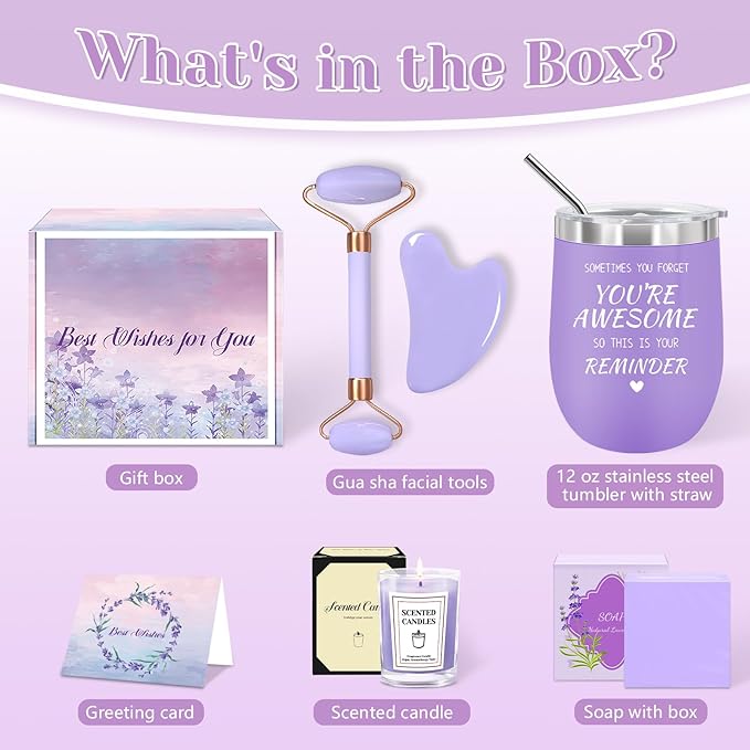 Gifts for Women, Spa Self Care Get Well Soon Gifts with Gua Sha Facial Tools, Thank You Gift for Wife, Coworkers, Friends, Gift Basket for Birthday Anniversary, Mother's Day, Thanksgiving, Christmas