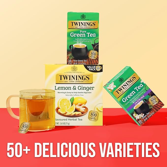 Twinings Green Tea with Jasmine Individually Wrapped Bags, 20 Count (Pack of 6), Fragrant Floral Scent, Caffeinated, Enjoy Hot or Iced, 120 Teabags