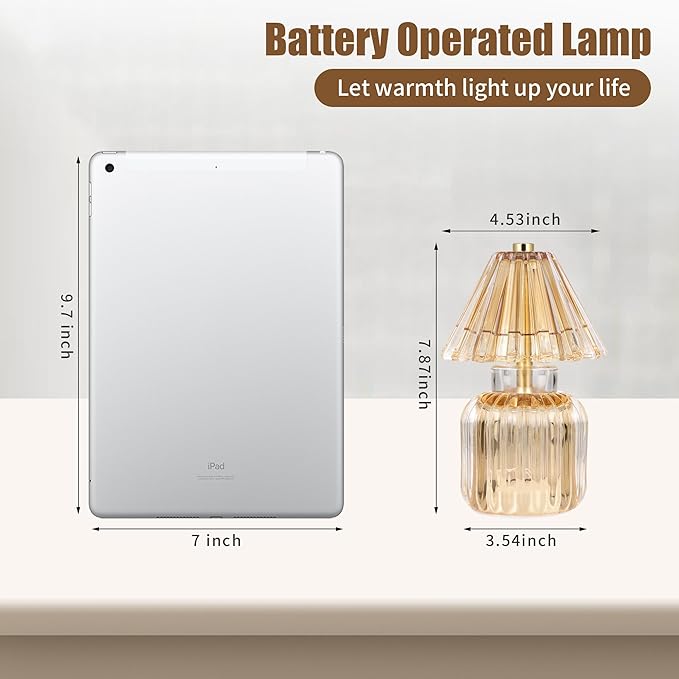Battery Operated Lamp with Auto-Off Timer, Cordless Table Night Light for Bedroom & Entryway, Portable LED Lamp for Home, Outdoor, Camping No Battery Included (Umbrella Design - Amber)