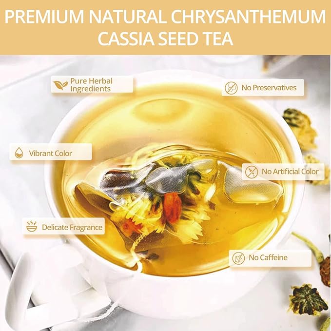 Chrysanthemum Cassia Seed & Burdock Goji Berry Tea, Kidneys & Liver Health Tea Bags, Liver Cleanse & Detox Chinese Herbal Tea, Vegan, Sugar-Free & Caffeine-Free (250g/10g x25pcs)