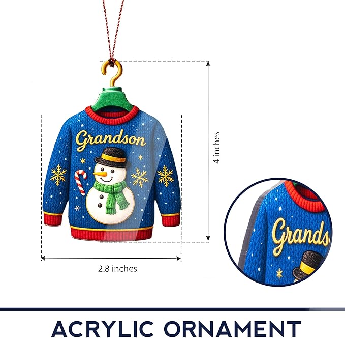 Grandson Christmas Ornament 2025 – Grandson Ornament Holiday Decor – Christmas Ornament – Suncatcher Effect Window Hanging – Car Hanging