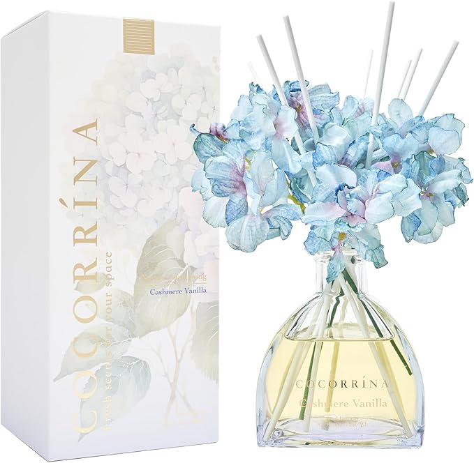 COCORRÍNA Reed Diffuser - 8.5 Oz Cashmere Vanilla Reed Diffuser with 8 Sticks for Home Bathroom Shelf Decor (Simple Luxe Collection)