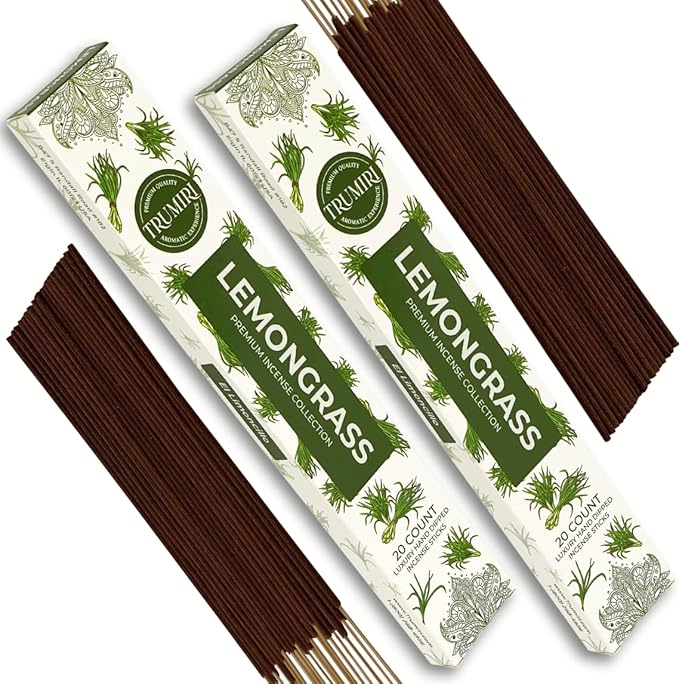 Lemongrass Incense Sticks for Backyard Patio - Total 40 Insence-Sticks - Dual Pack of 20 Insense - Inciensos - Inscents - Natural Non Toxic Ingredients - Incents - Incence - Inscense - Insents