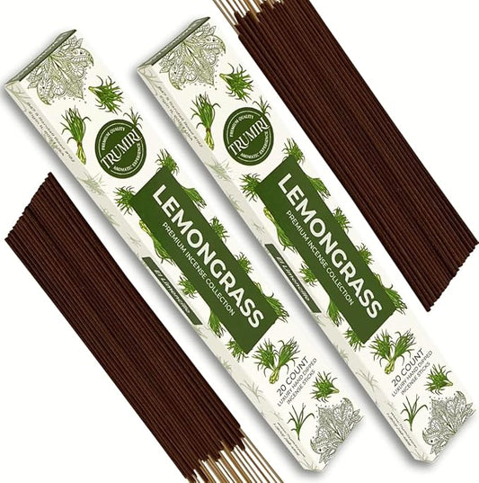 Lemongrass Incense Sticks for Backyard Patio - Total 40 Insence-Sticks - Dual Pack of 20 Insense - Inciensos - Inscents - Natural Non Toxic Ingredients - Incents - Incence - Inscense - Insents