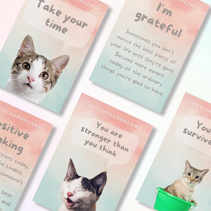 Cats Against Anxiety Cards - 50 Cards by Catchyourdreams for Self Esteem and Stress, Affirmations for Anxiety Emotions Cat Gift for Women Men (Cats Against Anxiety)