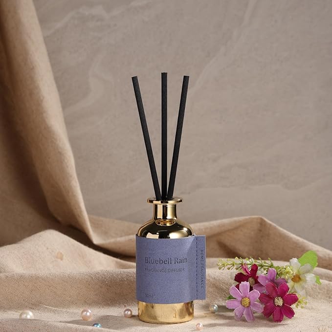 Reed Diffuser Set, Pretty Valley Home Diffuser 80Ml / 2.7 fl OZ Gift Box - Includes Reed Diffuser Sticks, Long Lasting Fragrance Oil and Glass Bottle for Office Living Room Decor (Bluebell Rain)