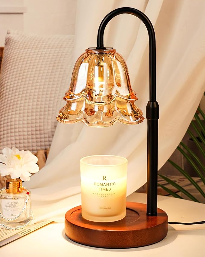 Candle Warmer Lamp with Timer Dimmable, Height Adjustable Birthday Gifts for Women Mom House Warming, Home Decor, Lotus Flower Candle Lamp Warmer 2 Bulbs Inc (Amber-1)