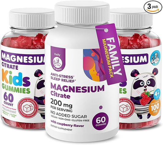 DR. MORITZ Calm Magnesium Gummies for Adults (200mg, 60 Count) and Kids Magnesium Gummies (60 Count, 2 Pack) - for Relaxation Support - Sugar-Free & Non-GMO - Raspberry Flavor