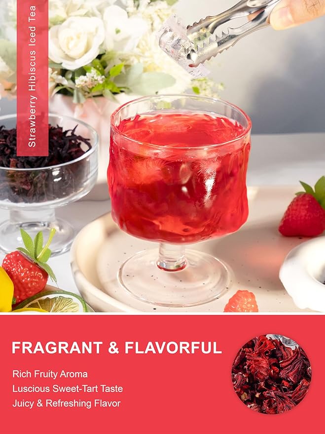 TeeLux Strawberry Hibiscus Iced Tea, Natural Hibiscus Tea with Stevia and Rosehip, Tangy & Sweet Flavor, Caffeine Free, 100 Count