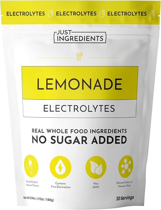JUST INGREDIENTS Lemonade Electrolytes Drink Mix - Coconut Water, Sea Salt, Trace Minerals - 30 Servings