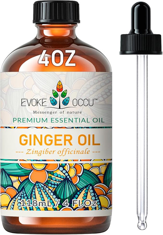 EVOKE OCCU 100% Pure Ginger Oil, Natural Ginger Essential Oil for Massage, Diffuser, Hair, Skin, DIY - 4 Fl Oz