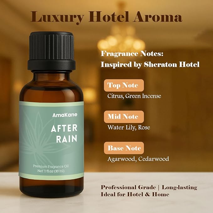 AmaKane After Rain Hotel Fragrance Oil 30ml, Essential Oil Inspired by Sheraton Hotels, Premium Diffuser Oil for Home, Long-Lasting Aromatherapy Oil for Candle, Soap & DIY Making