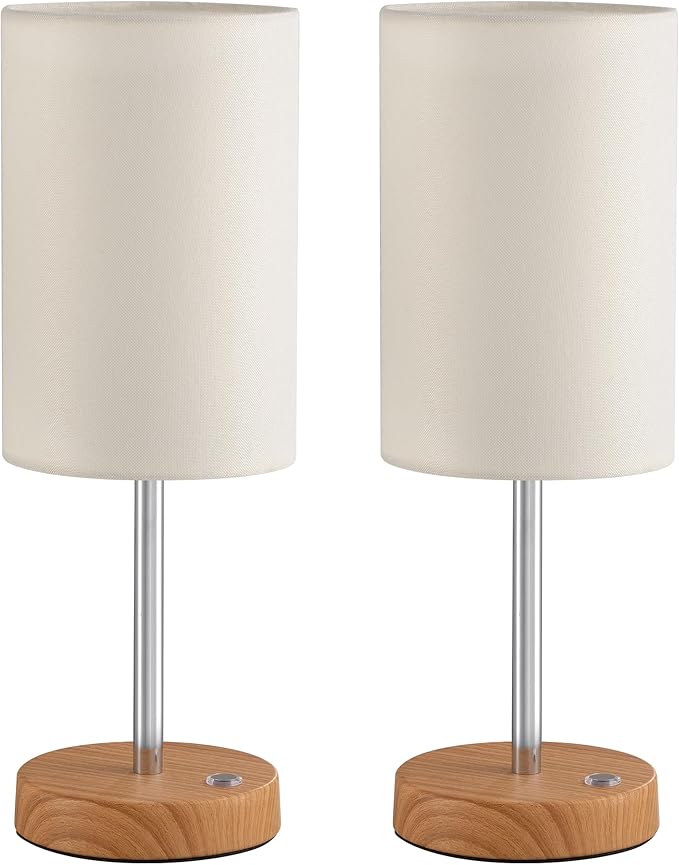 KDG Simple Cordless Table lamp, Portable Bedside 5000mAh LED Desk Lamp, 3 Brightness Levels Emergency Light, Linen Lampshade for Living Room, Bedroom, Dining Room, Night Light (Silver)