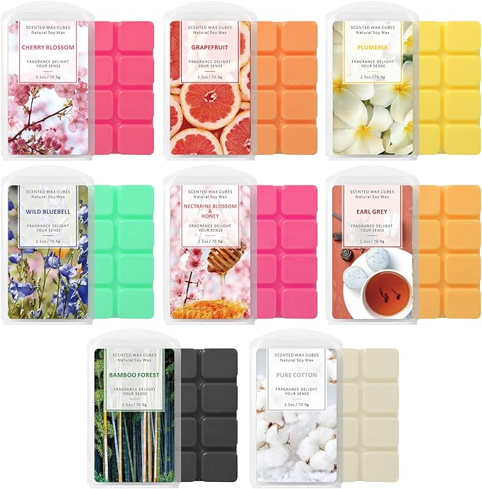 STRN Wax Melts Premium Plant Based Natural Soy 8 Pack Wax Cubes for Warmers, Long-Lasting Highly Scented Essential Fragrance Oil Soy Wax Melts Tarts (8x2.5oz)