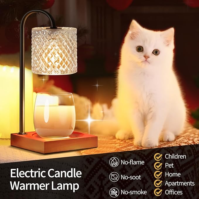 Candle Warmer Lamp, Candle Lamp Wax Warmer, Timer & Dimmer 7-Levels, Fits Cup Jar Candle, Top Melting, Crystal Heater Lamp for Scented Wax, Elegant Home Decor, Clear & Brown