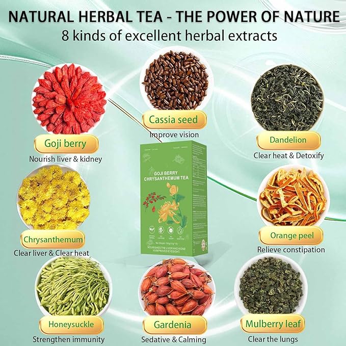 Goji Berry Chrysanthemum Tea, Dandelion Wolfberry Tea for Liver Health, Liver Detox Clear the Liver and Improve Eyesight 150g(1box,15 Bags) (1)