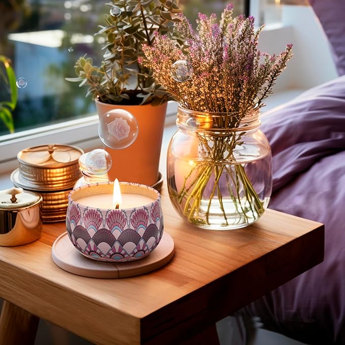Hausware 3 Pack Scented Candles, 2.5 oz Aromatherapy Candles with Floral Scents,Soy Candles Set with 72H Burning Time,Ideal Gift for Women (Strawberry+Lilac+Freesia)