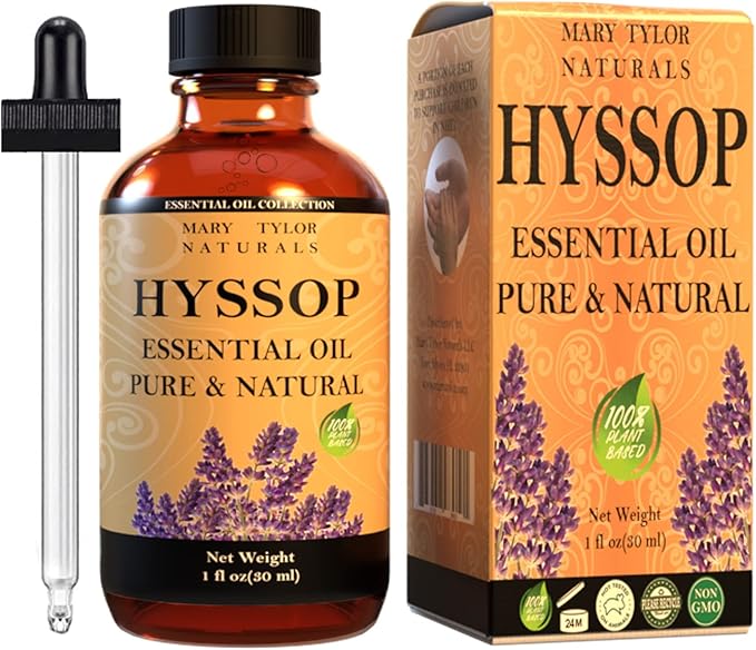 Hyssop Essential Oil (1 oz), Premium Therapeutic Grade, 100% Pure and Natural, Perfect for Aromatherapy, Relaxation, Improved Mood and Much More by Mary Tylor Naturals