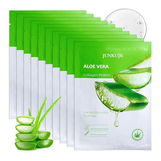 10PCS Aloe Vera Hydrating Facial Sheet Mask,Moisturizing Face Masks Skincare Gift Set,Brighten Long Lasting Face Mask Skin Care & Facial Mask Kit for All Skin Types