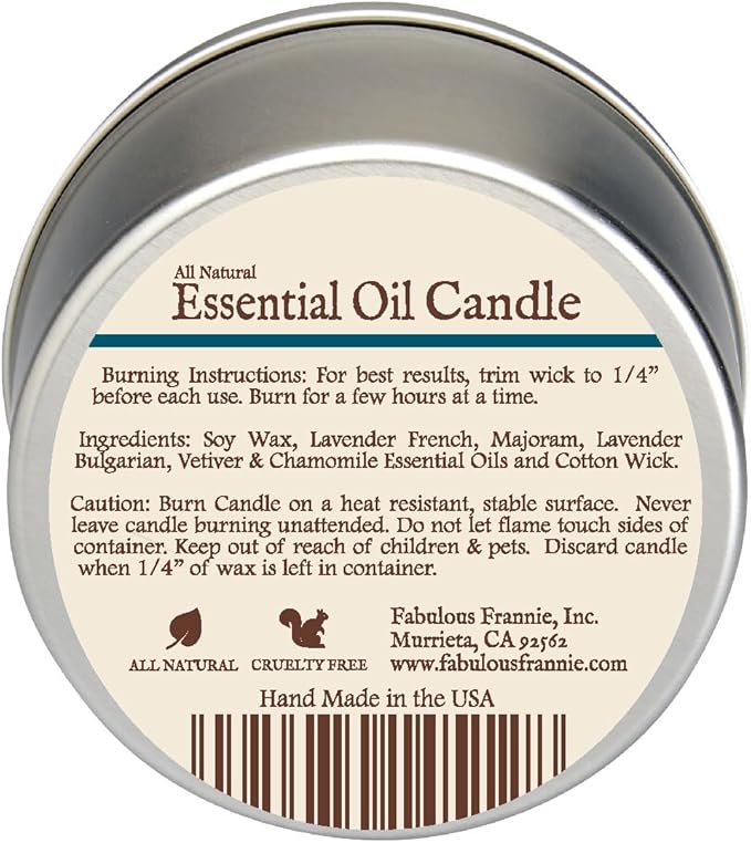 Fabulous Frannie Sleep All Natural Soy Travel Tin Candle Made with Pure Essential Oils Chamomile, Marjoram, Bulgarian Lavender and Vetiver 6oz