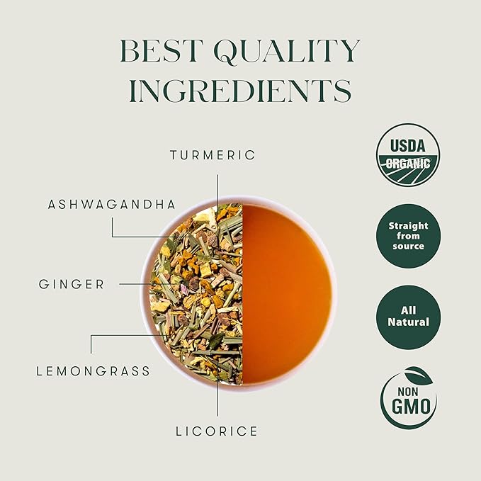 Luxmi Estates Astounding Ashwagandha Organic Ashwagandha Tea (25 Tea Bags) Caffeine Free Tea Bags For Sleep, Relaxing, Calming, and Stress Relief, With Certified Organic Herbal Tea