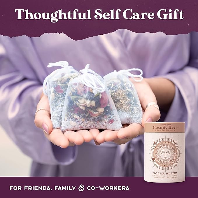 Solar Blend Bath Tea by Purple Canyon | 3 Reviving Bath Soaks with Eucalyptus, Peppermint, Calendula, and Dried Flowers | Self Care Gifts for Women