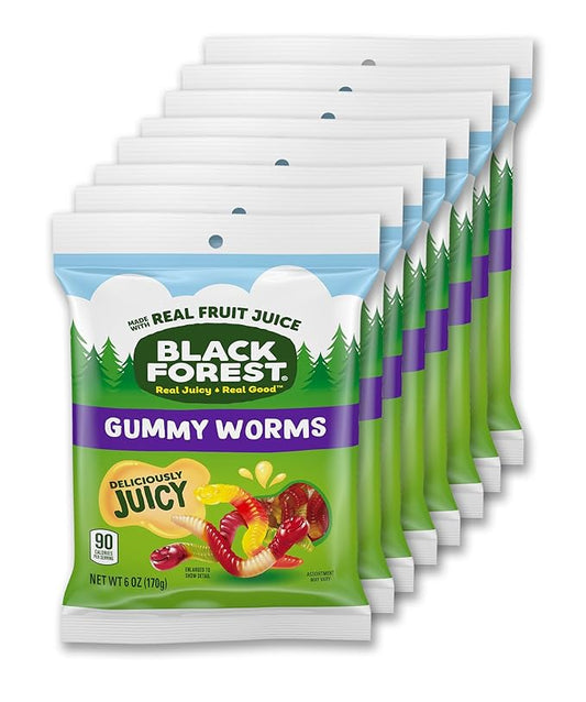 Black Forest Gummy Worms Candy, Made With Real Fruit Juice, 6 Ounce Bags (Pack of 8)