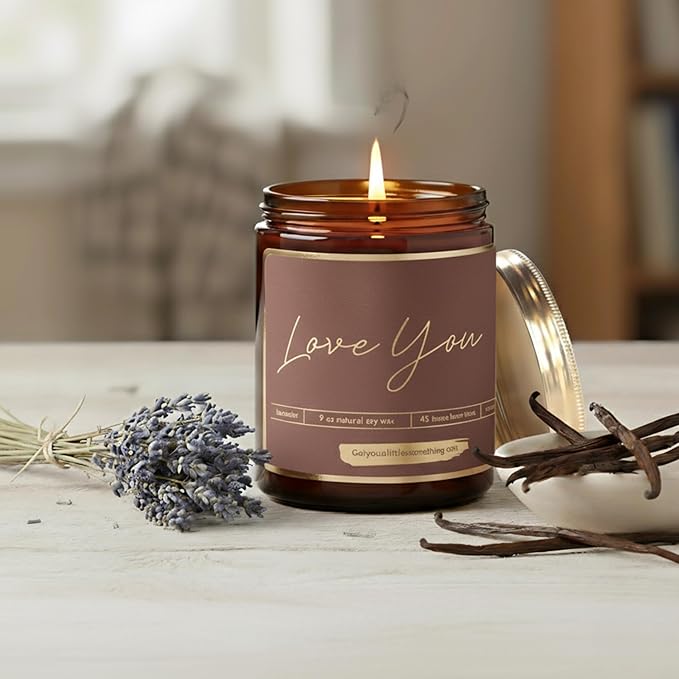 Love You Gifts for Women - Lavender Vanilla Candle - Small Birthday Gift for Mom Sister BFF Bestie Aunt Grandma - Romantic Anniversary or Engagement Present for Wife Husband Boyfriend Girlfriend