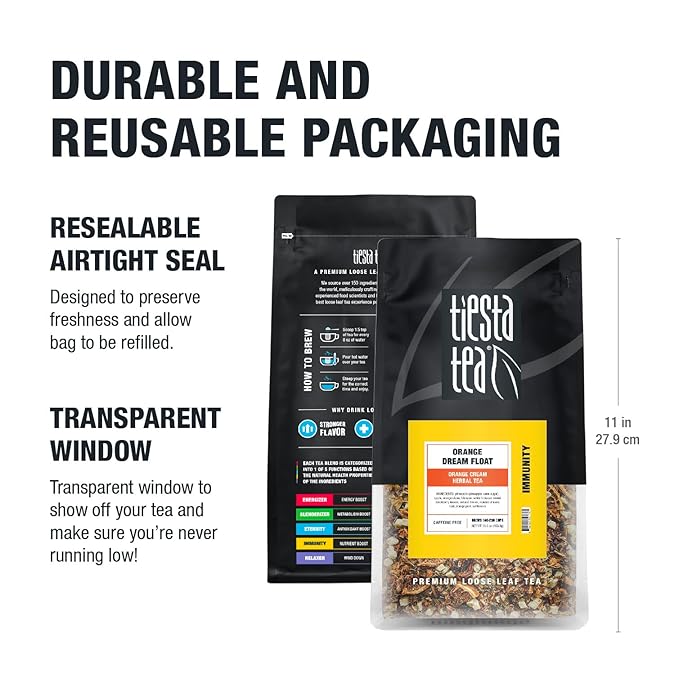 Tiesta Tea - Orange Dream Float Tea, Loose Leaf, Orange Cream Herbal Tea, Premium Caffeine-Free Tea Blend, Make Hot or Iced & Up to 200 Cups, 16 oz Resealable Bulk Pouch