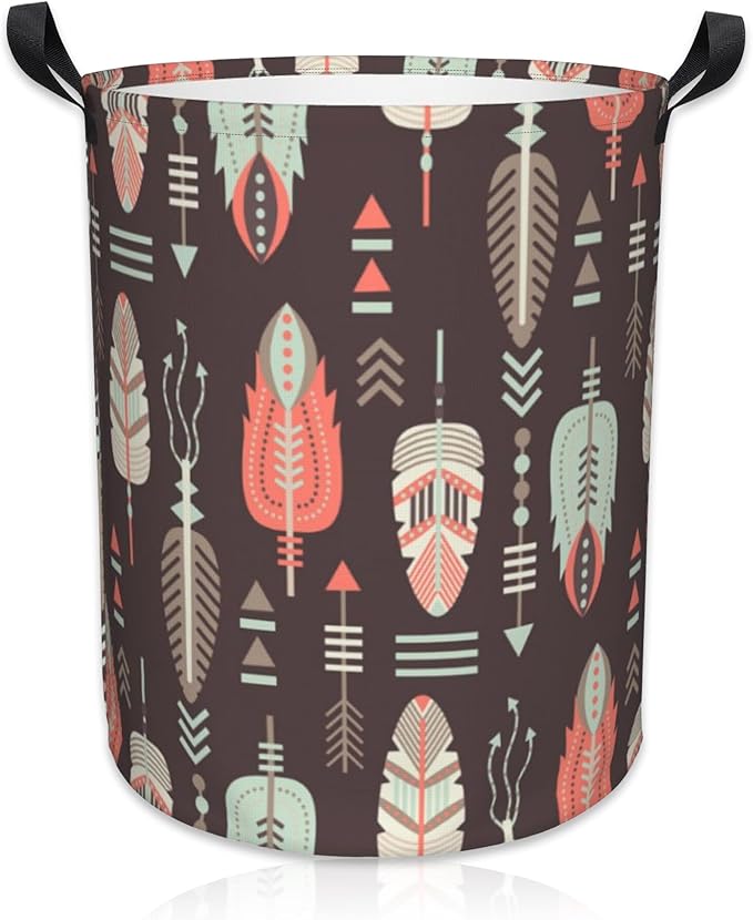 Aztec Feather Laundry Basket Foldable Laundry Hamper Waterproof Oxford Cloth Large Laundry Basket Clothes Storage Bucket Toy Organizer For Bathroom, Laundry, College 17.3 x16.5 Inch