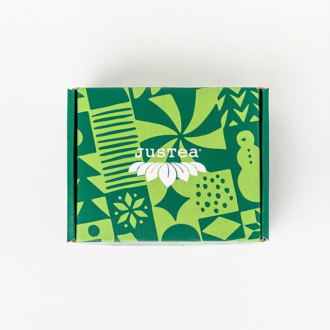 JusTea Holiday Tea Gift Box | Holiday Trio with Hand Carved Tea Spoon & Infuser Steeper Strainer | Loose Leaf | Variable Caffeine | Award-Winning | Fair Trade | Non-GMO