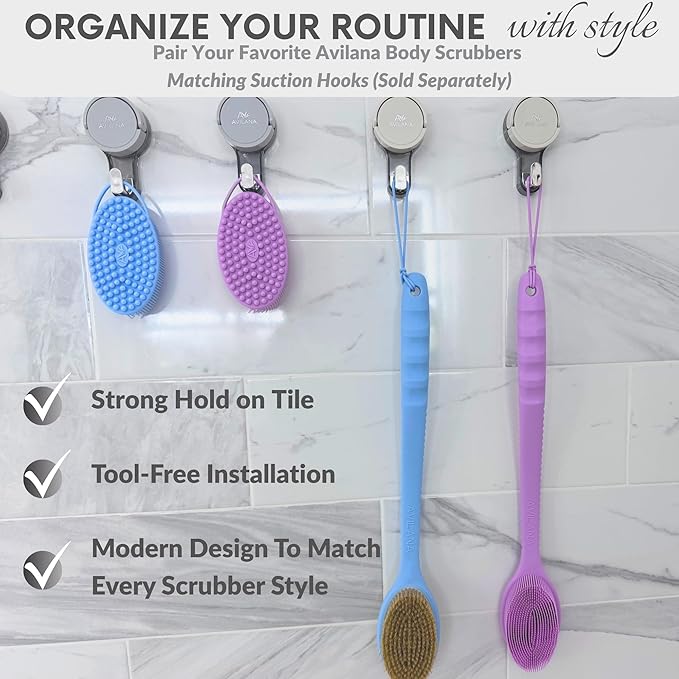 Avilana Silicone Body Scrubber - Food Grade & Lab Tested, Gentle Exfoliating Shower Brush for All Skin Types, Hygienic Quick-Dry Loofah Alternative