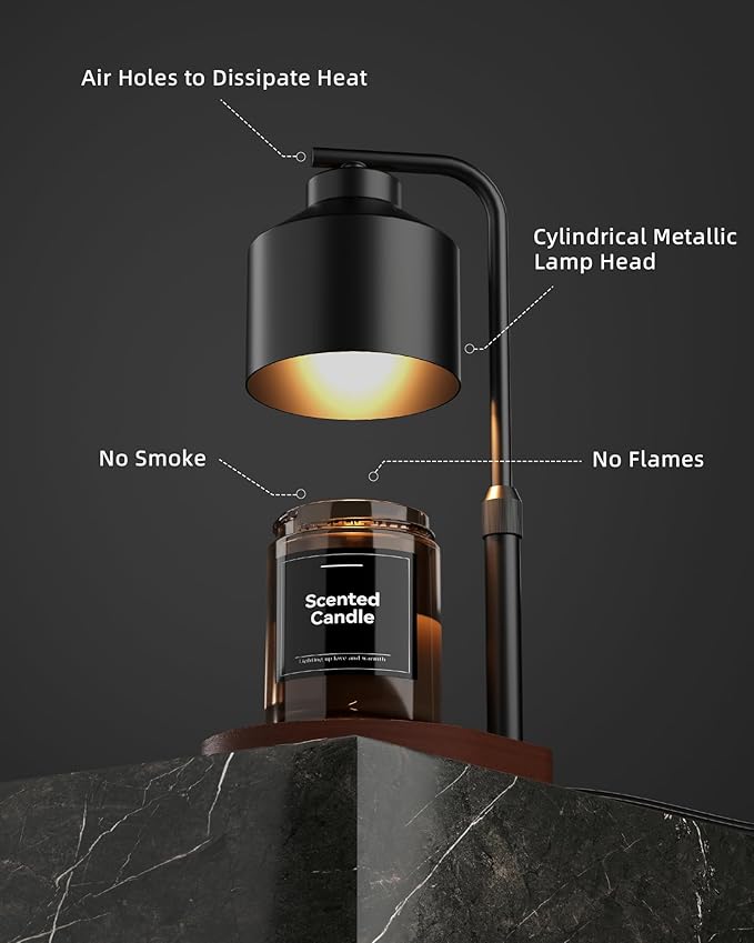 Candle Warmer Lamp with Timer & Dimmer for Yankee Candles, Adjustable Height Candle Warmer for Jar Candles, Wax Melt Lamp for Home Decor & Gifts, Black, 2 Bulbs