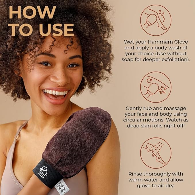 Natural Elephant Exfoliating Hammam Glove | Authentic Moroccan Kessa Body Scrub Mitt for Spa-Quality Skin Renewal | Burnt Orange