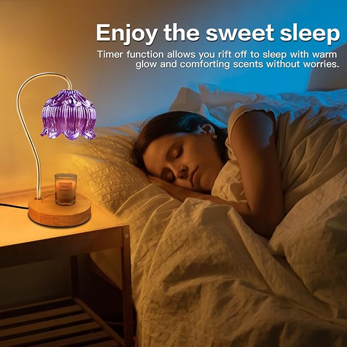 Dimmable Flower Candle Warmer Lamp, Purple Candle Warmer with Timer & 4Bulbs, Womens Gifts for Valentines Birthday, Unique Home Decor for Bedroom Living Room Decor Aesthetic