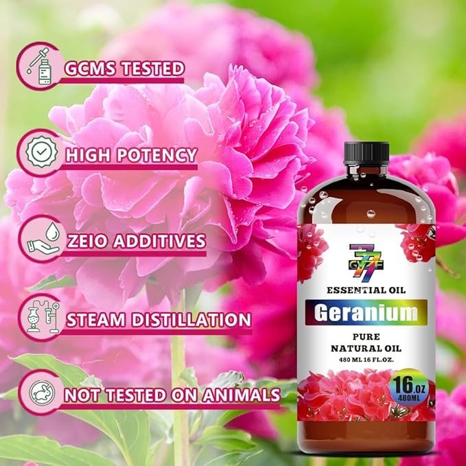 Geranium Essential Oil (16 oz / 480 ml) – Geranium Oils for diffusers, humidifiers, Home Baths, Cleaning Products, Yoga, DIY Soaps and DIY Scented Candles
