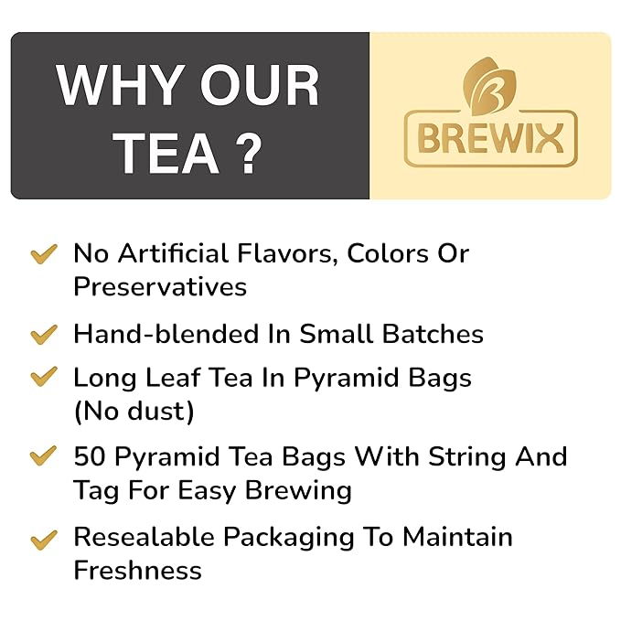 BREWIX, Earl Grey Black Tea Bags (50 Pyramid Bags) Bold & Aromatic Tea with Bergamot | Gluten Free, Energizing & Caffeinated | Sugar-Free, High Caffeine | Gourmet Tea