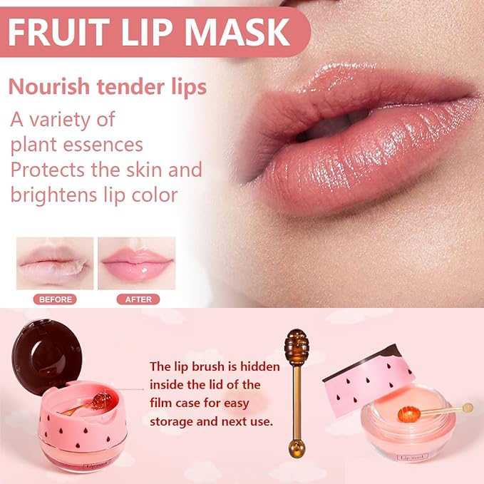 3 Pcs Honey Lip Balm, Strawberry Apple Lip Mask, Moisturizing Lip Sleeping Mask, Hydrate Repair Prevent Dry Cracked Lip (Strawberry + Honey + Apple Lip Balm)