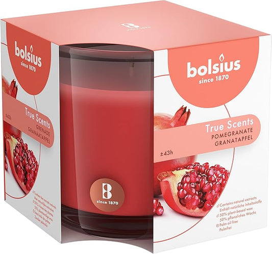 Bolsius Pomegranate Scented Candle - Long-Lasting, 43+ Hours Burn - Natural, Clean-Burning, Large 8oz Jar