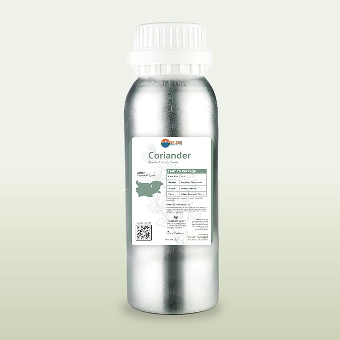 Coriander Essential Oil - Direct from Bulgarian Balkan Mountains - Steam Distilled - Aceite Cilantro for Aromatherapy, Massage, Diffuser, DIY Candle and Soap Making - 5ml